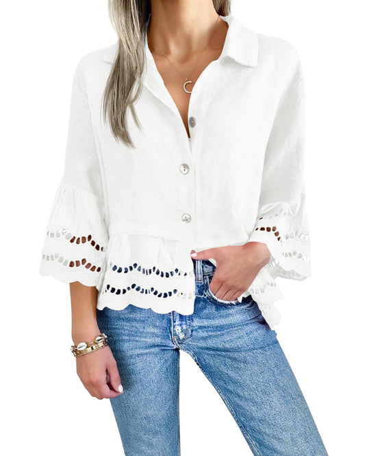 Vrouwen Eyelet Kanten Blouse Tops (Koop er 2 gratis verzending）