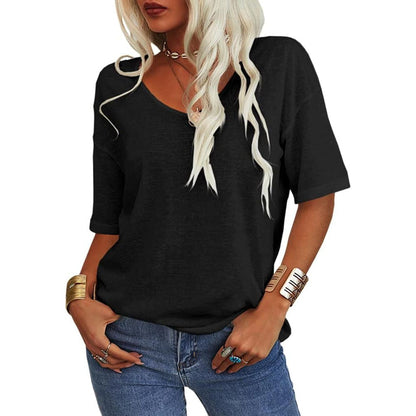 ✨Effen gekleurd dames-T-shirt met V-hals [Uitverkoop & Snelle levering!]