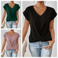 🎉Speciale prijs🎉👚Casual t-shirt met korte mouwen en elegante v-hals plooien