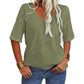 ✨Effen gekleurd dames-T-shirt met V-hals [Uitverkoop & Snelle levering!]