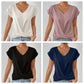 🎉Speciale prijs🎉👚Casual t-shirt met korte mouwen en elegante v-hals plooien