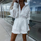 Vrouwen Zomer Staande Kraag Enkel Borst Kant Hol 2 Stuk Set Sexy Korte Korte Korte Mouwen Knoop Top Set