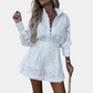 Vrouwen Zomer Staande Kraag Enkel Borst Kant Hol 2 Stuk Set Sexy Korte Korte Korte Mouwen Knoop Top Set
