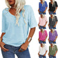 ✨Effen gekleurd dames-T-shirt met V-hals [Uitverkoop & Snelle levering!]