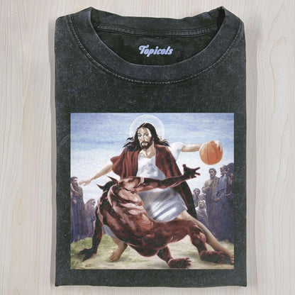 JEZUS DRIBBELDE DE BAL T-SHIRT