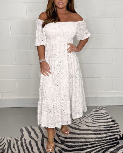 Elegante effen kleur geborduurde swingjurk voor vrouwen