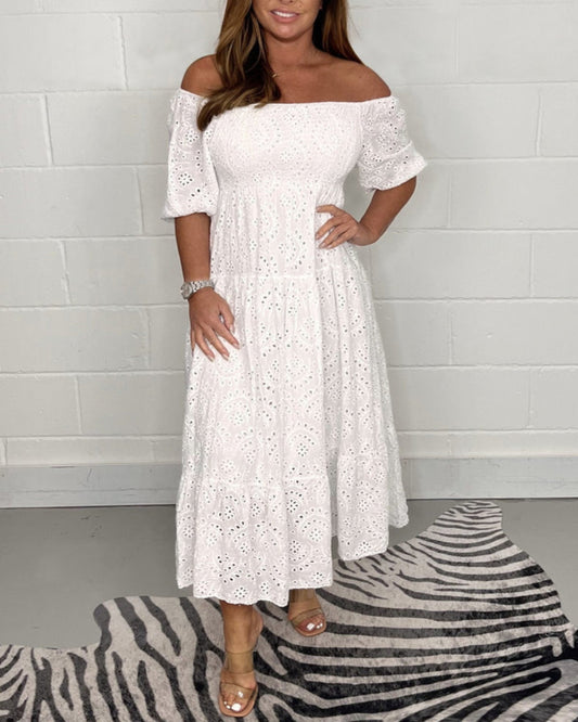 Elegante effen kleur geborduurde swingjurk voor vrouwen