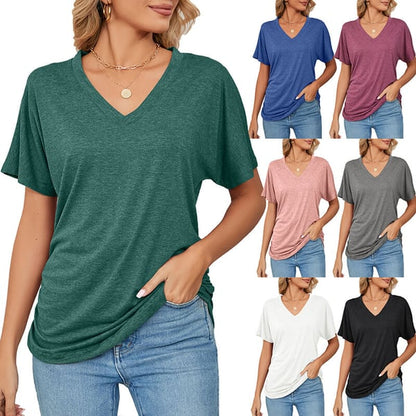 Nieuwe effen gekleurde casual damestop met V-hals