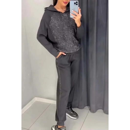🌸Sweater met capuchon en joggingbroek met boorden voor dames, 2-delige set🎁
