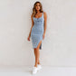 Verstelbare riem U-hals split denim bodycon cami jurk