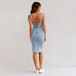 Verstelbare riem U-hals split denim bodycon cami jurk
