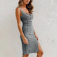 Verstelbare riem U-hals split denim bodycon cami jurk