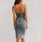 Verstelbare riem U-hals split denim bodycon cami jurk