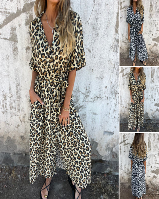 V-hals Luipaardprint Maxi-jurk!