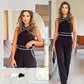 Stijlvolle set van tweedelige top met kruishals en wijde broek