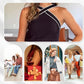 Stijlvolle set van tweedelige top met kruishals en wijde broek
