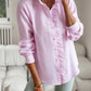 Dames Gestreepte Blouse met Knoopsluiting en Volants