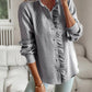Dames Gestreepte Blouse met Knoopsluiting en Volants