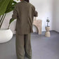 Dames Fashion Solid Color Los Shirt Casual Broek Wijde Pijpen Set Twee Stuks