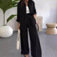 Dames Fashion Solid Color Los Shirt Casual Broek Wijde Pijpen Set Twee Stuks