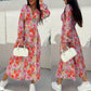 💕Mode V-hals knoopjurken lange mouwen bloemen taille jurken
