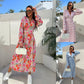 💕Mode V-hals knoopjurken lange mouwen bloemen taille jurken