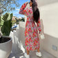 💕Mode V-hals knoopjurken lange mouwen bloemen taille jurken