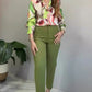 2-delige set van bedrukt shirt en broek met knopen voor dames