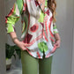 2-delige set van bedrukt shirt en broek met knopen voor dames