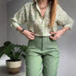 2-delige set van bedrukt shirt en broek met knopen voor dames