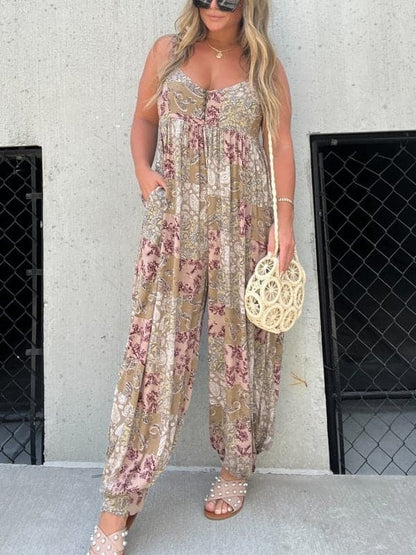 2023 NIEUW PLUS SIZE PATCHWORK PRINT LOSSE JUMPSUIT